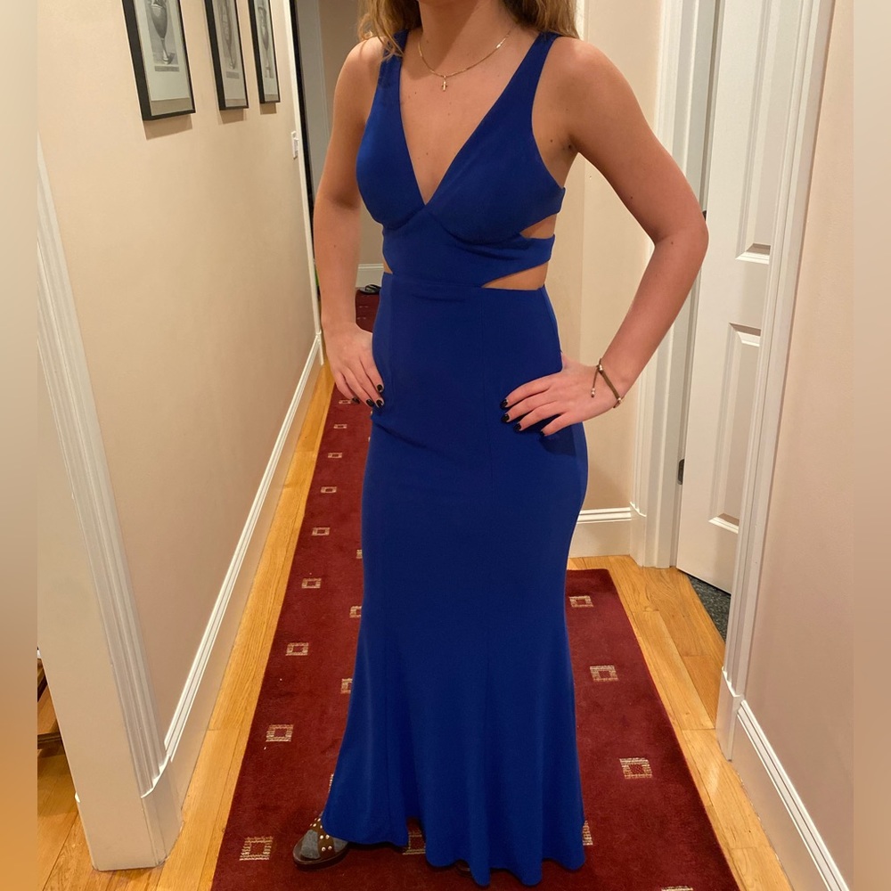 Faviana v-neck gown